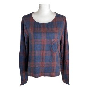 Anthropologie Cloth & Stone Plaid Lace Up Back Top Size L